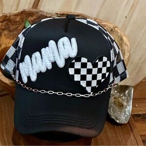 Black and white checkered trucker hat